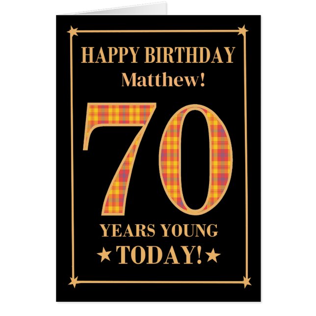 Custom Name or Relation 70th Birthday Tartan Card (Front)