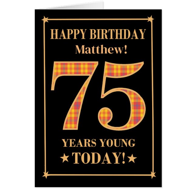 Custom Name or Relation 75th Birthday Tartan Card (Front)