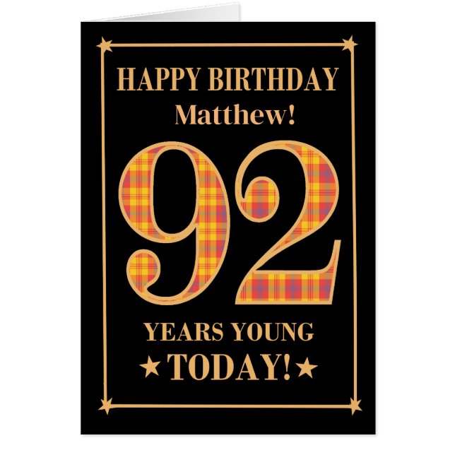 Custom Name or Relation 92nd Birthday Tartan Card (Front)