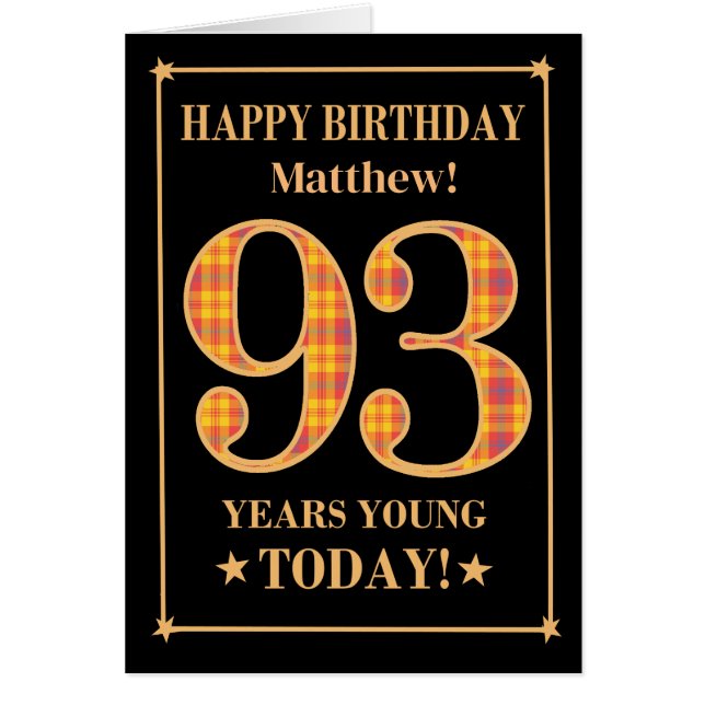 Custom Name or Relation 93rd Birthday Tartan Card (Front)