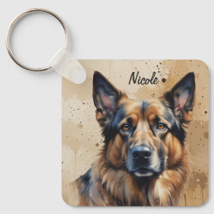 Custom Name or Text German Shepherd dog pet Keychain