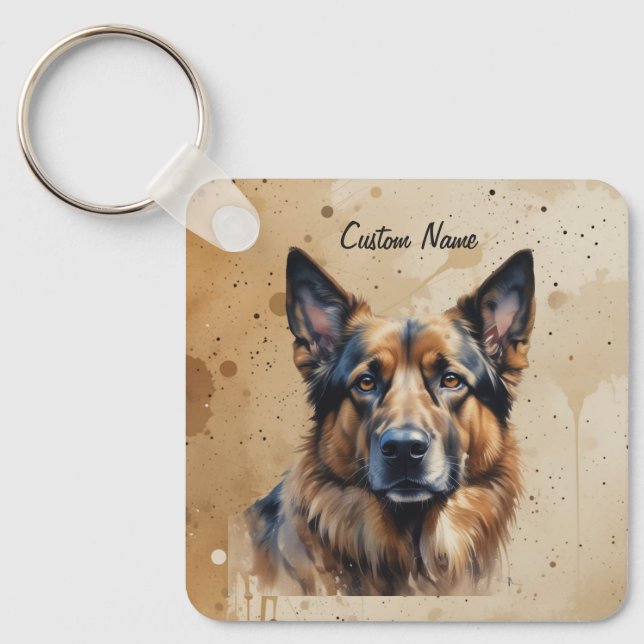 Custom Name or Text German Shepherd dog pet Keychain (Front)