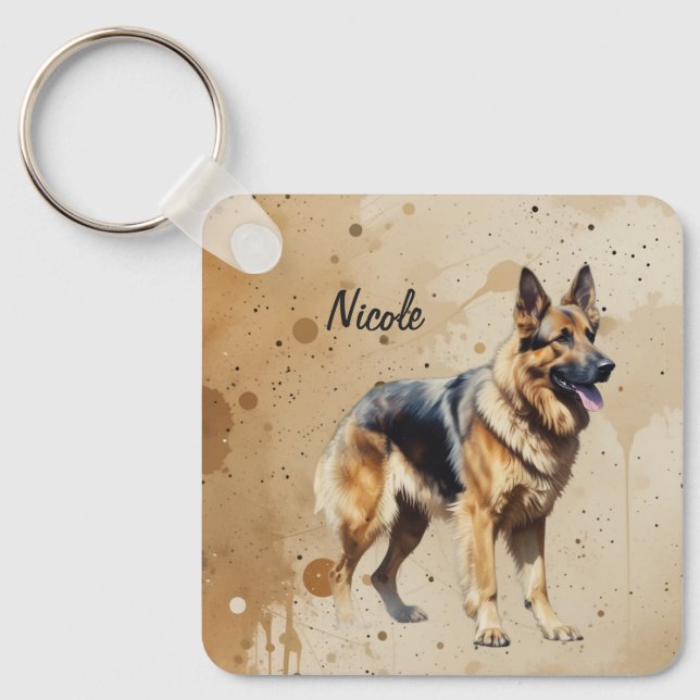 Custom Name or Text German Shepherd dog pet Keychain (Front)