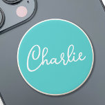 Custom name or text on aqua blue background PopSocket<br><div class="desc">PopSocket featuring your name in white on a turquoise/aqua blue background. You can change colors with the customization tool.</div>