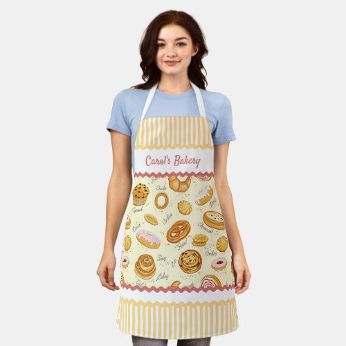 Custom Name or Text on Bakery Sweets Pattern Apron