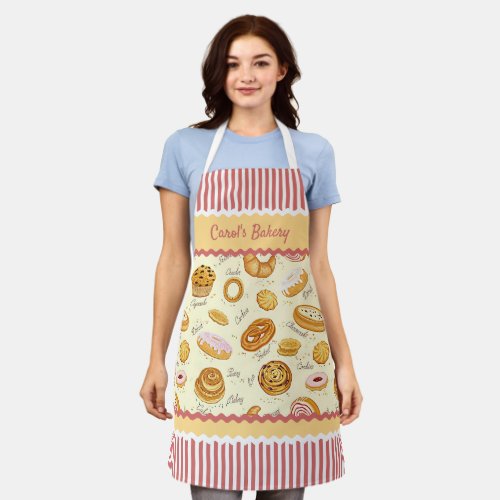 Custom Name or Text on Bakery Sweets Pattern Apron