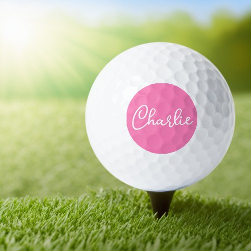 Custom name or text on pink background golf balls