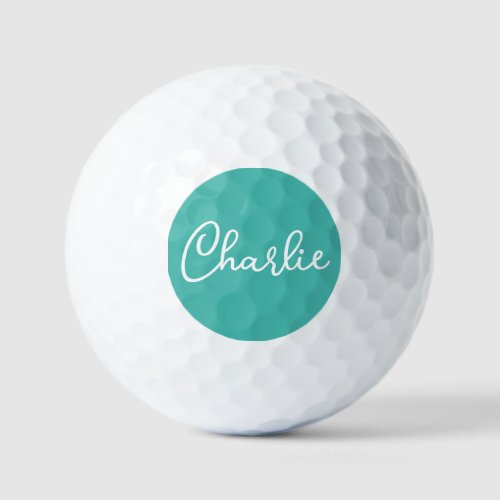Custom name or text on teal blue background golf balls
