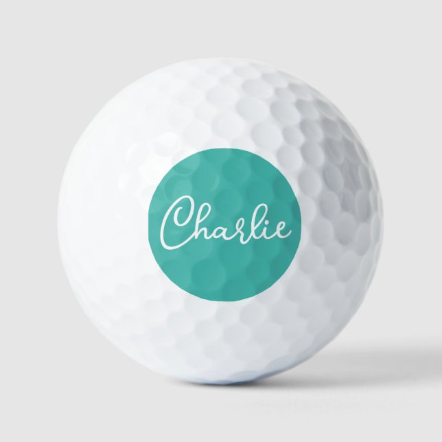 Custom name or text on teal blue background golf balls (Front)