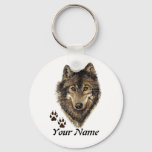 Custom Name Or Text Wolf Watercolor Animal Keychain at Zazzle