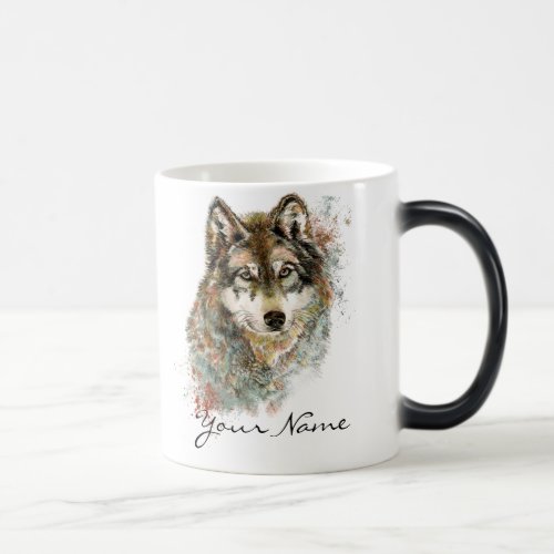 Custom Name or Text Wolf watercolor Animal Magic Mug