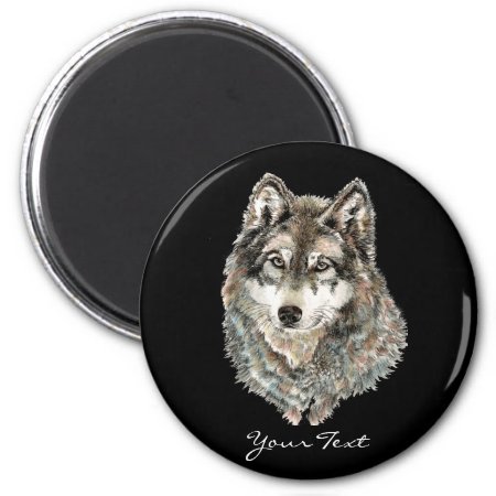 Custom Name Or Text Wolf Watercolor Animal Magnet