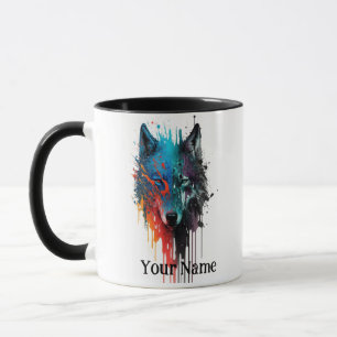 Custom Name or Text Wolf watercolor Animal Mug