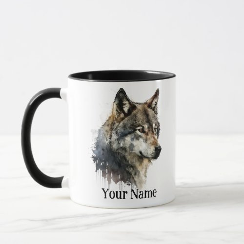 Custom Name or Text Wolf watercolor Animal Mug
