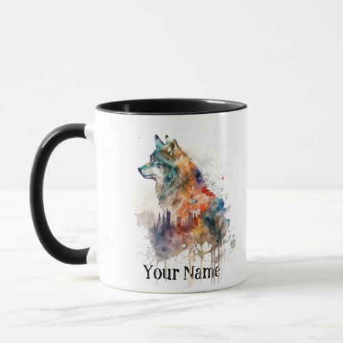 Custom Name or Text Wolf watercolor Animal Mug