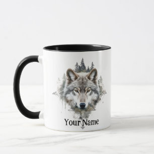 Custom Name or Text Wolf watercolor Animal Mug