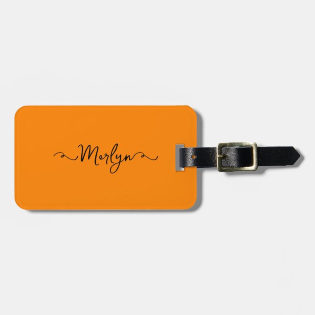 Custom Name Orange Black Valentine's Day Gift Luggage Tag (Front Horizontal)