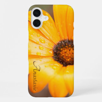 Custom Name Orange Daisy Close-Up Photo iPhone 16 Plus Case