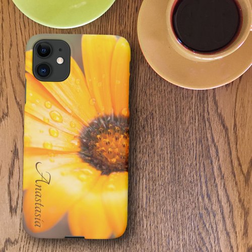 Custom Name Orange Daisy Close_Up Photo iPhone 11 Case