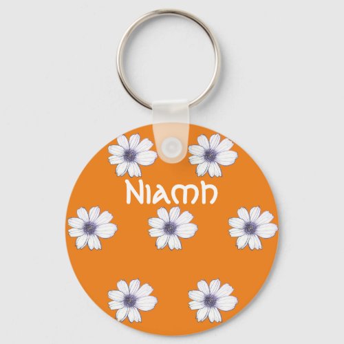 Custom Name orange flower pattern Button Key Ring