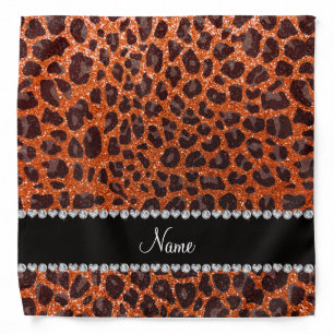 Custom name orange glitter leopard print bandana