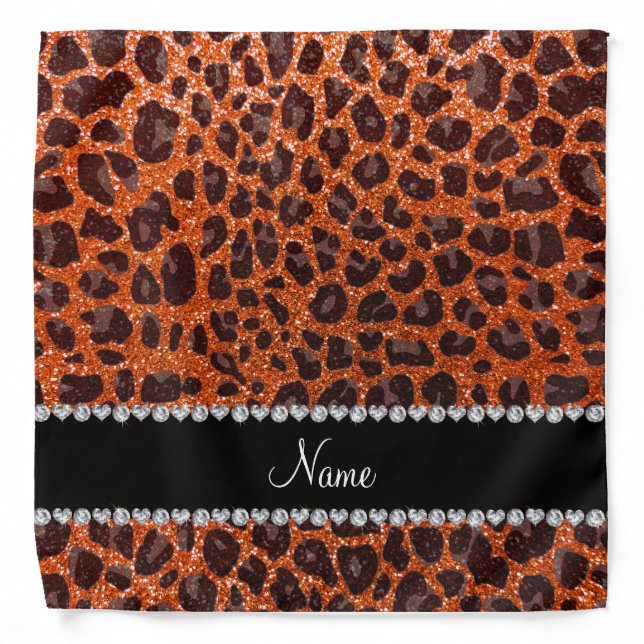 Custom name orange glitter leopard print bandana (Front)