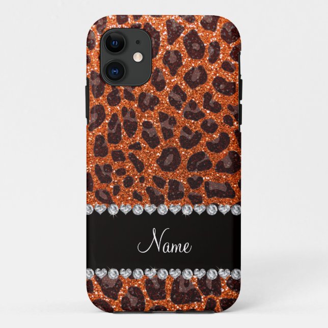 Custom name orange glitter leopard print Case-Mate iPhone case (Back)