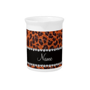 Custom name orange glitter leopard print drink pitcher