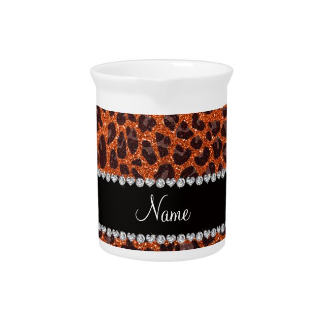 Custom name orange glitter leopard print drink pitcher (Front)
