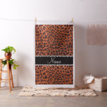 Custom name orange glitter leopard print fabric