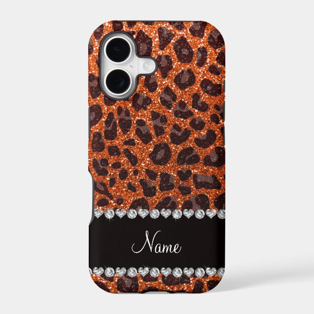 Custom name orange glitter leopard print iphone case (Back)