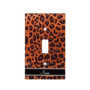 Custom name orange glitter leopard print light switch cover