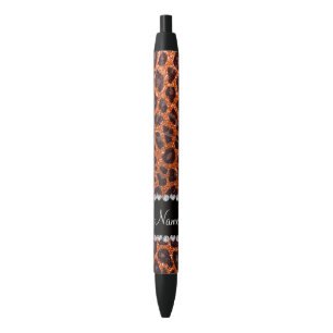 Custom name orange glitter leopard print pen