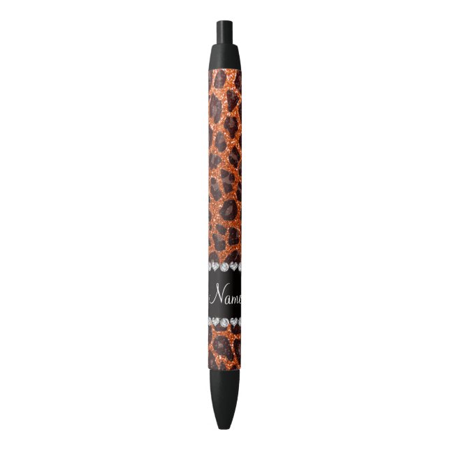 Custom name orange glitter leopard print pen (Front Vertical)