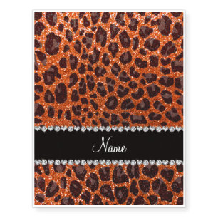 Custom name orange glitter leopard print temporary tattoos