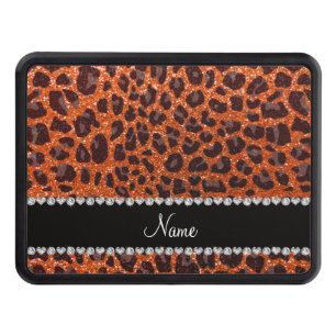 Custom name orange glitter leopard print trailer hitch cover