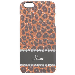 Custom name orange glitter leopard print clear iPhone 6 plus case