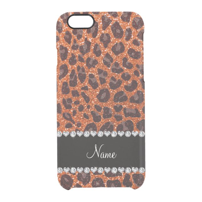 Custom name orange glitter leopard print uncommon iPhone case (Back)