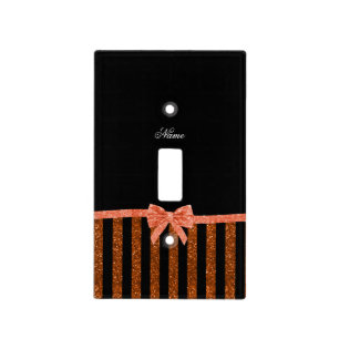 Custom name orange glitter stripes bows light switch cover