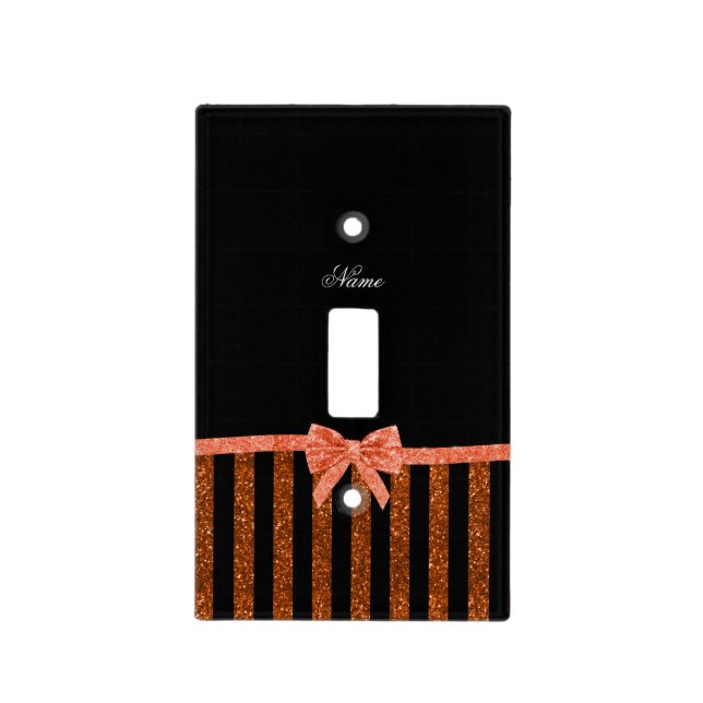 Custom name orange glitter stripes bows light switch cover (Front)