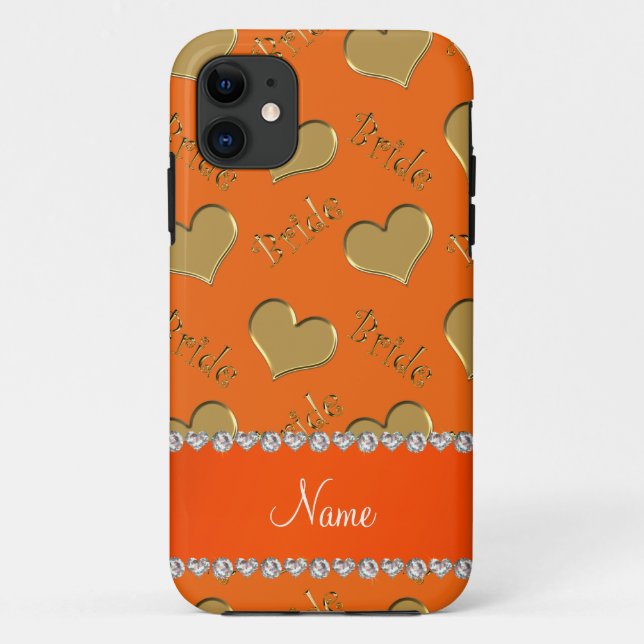 Custom name orange gold bride hearts Case-Mate iPhone case (Back)