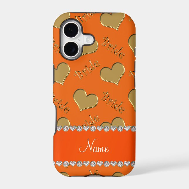Custom name orange gold bride hearts iphone case (Back)
