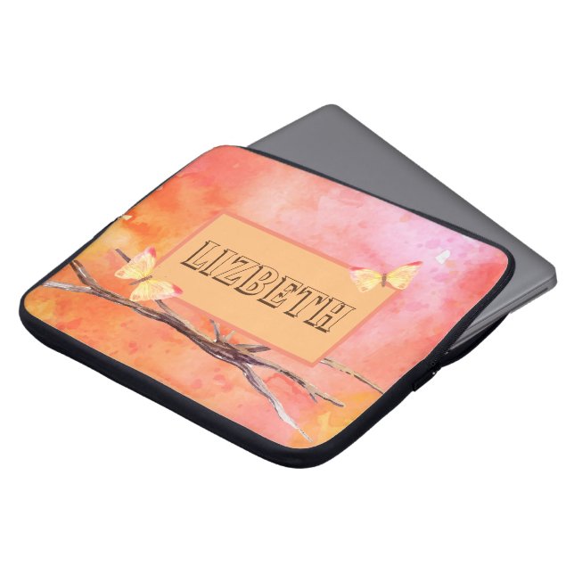 Custom Name Orange Laptop Sleeve (Front Top)