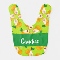 Custom name orange pears on green baby bib