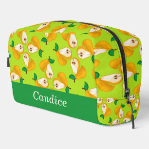 Custom name orange pears on green dopp kit