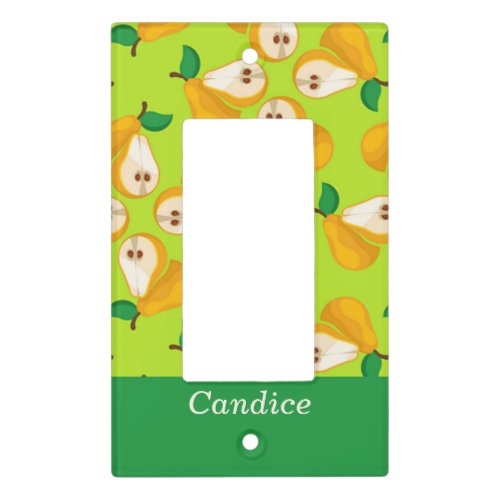 Custom name orange pears on green light switch cover