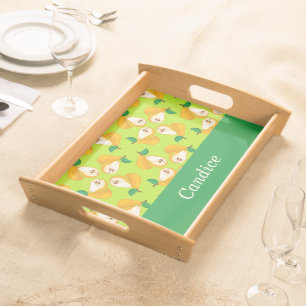 Custom name orange pears on green serving tray