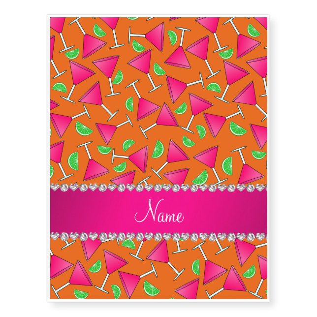 Custom name orange pink cosmos limes temporary tattoos (Front)