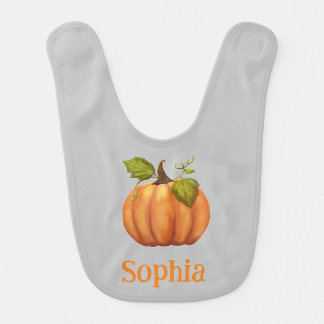 Custom Name Orange Pumpkin Baby Bib (Front)