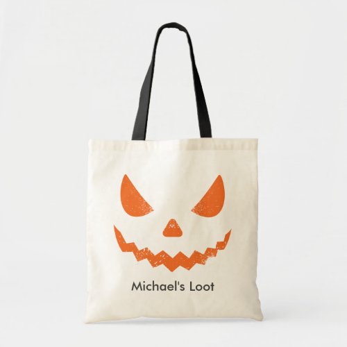 Custom Name Orange Scary Pumpkin Candy Treat Bag